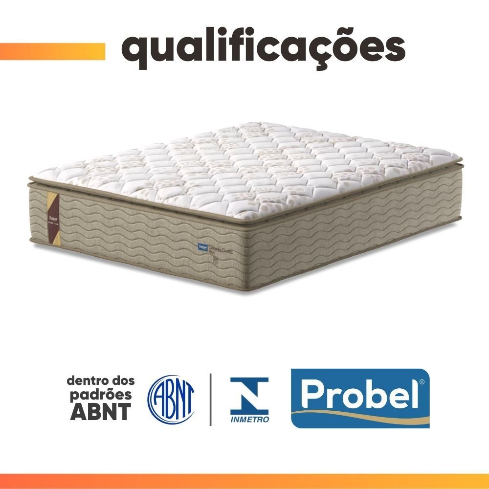 Cama Box Baú Colchão Casal Queen Probel Guarda Costas Max Pillow Top 158x198x81cm Bege