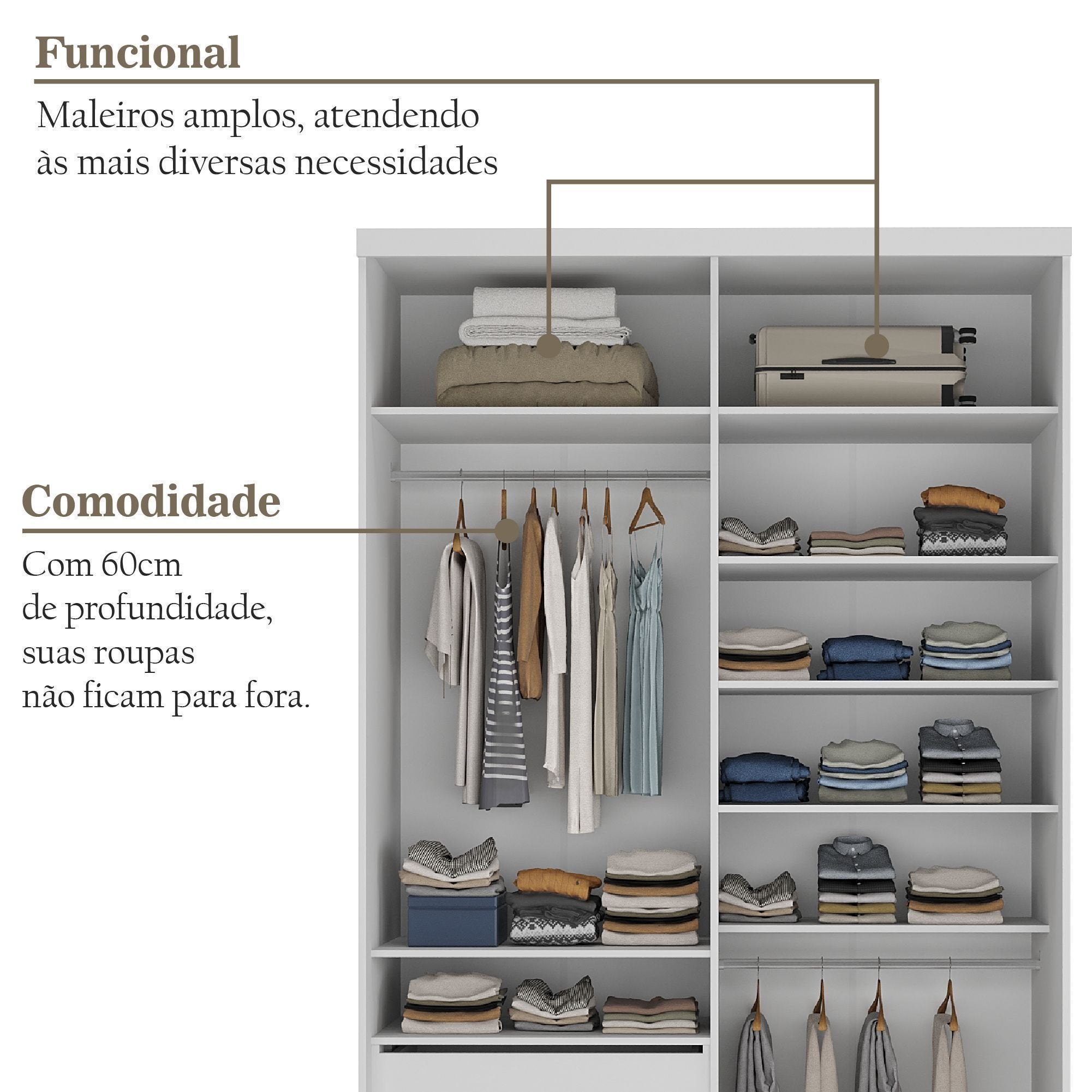 Guarda-Roupa Solteiro 2 Portas 1 Espelho 100% MDF Geneve RR Móveis Branco