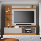 Conjunto Sala de Estar Completa Jurerê Home Maceió para TV Até 65 Polegadas Buffet e Cristaleira 4 Portas Colibri Branco Off White Matte/Freijó
