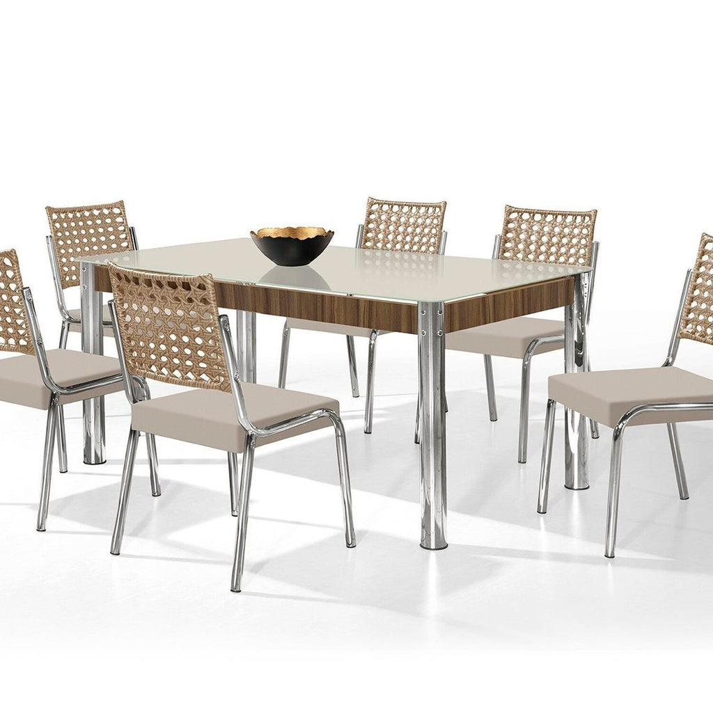 Conjunto Sala de Jantar Mesa Retangular com 6 Cadeiras Natani Yescasa