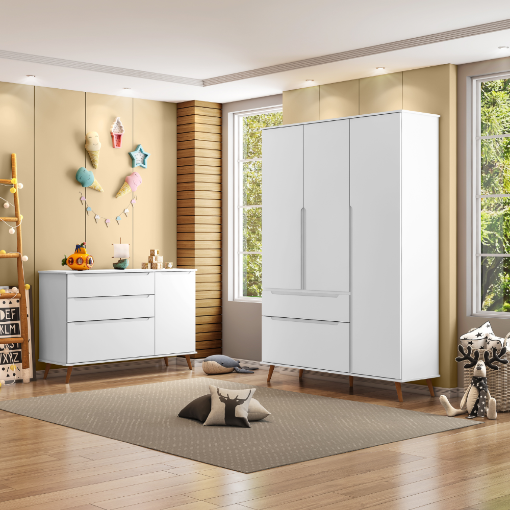 Quarto de Bebê com Roupeiro e Cômoda Melinda Phoenix Baby Branco