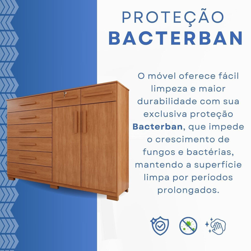 Cômoda para Quarto 2 Portas 8 Gavetas Esmeralda Espresso Móveis Marrom/Cinamomo