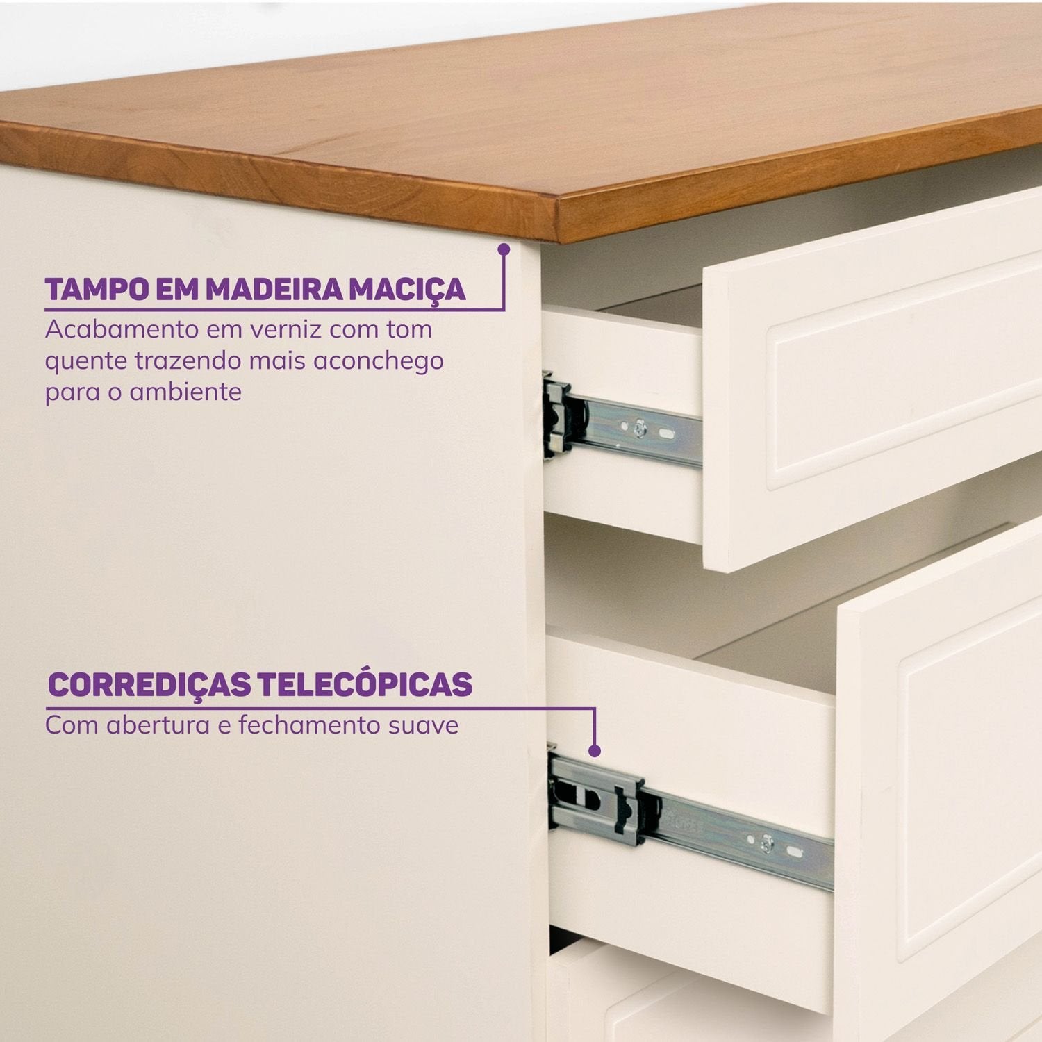 Cômoda 5 Gavetas 1 Porta com Tampo em Madeira Maciça Baby Ananda Casatema MadeiraOriginals Bege/Off-White/Mel