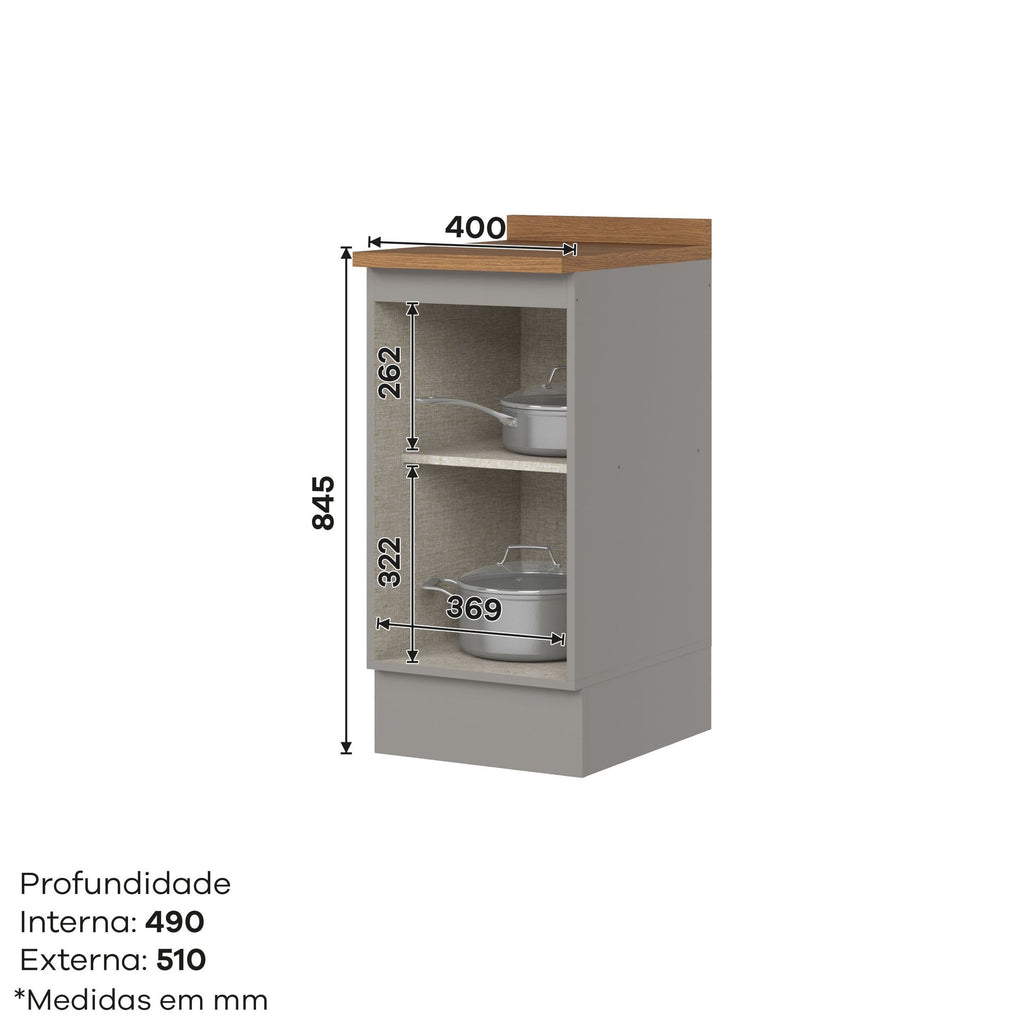 Balcão 400 mm 1 Porta com Tampo Emily Espresso Móveis Branco HP/Calcare