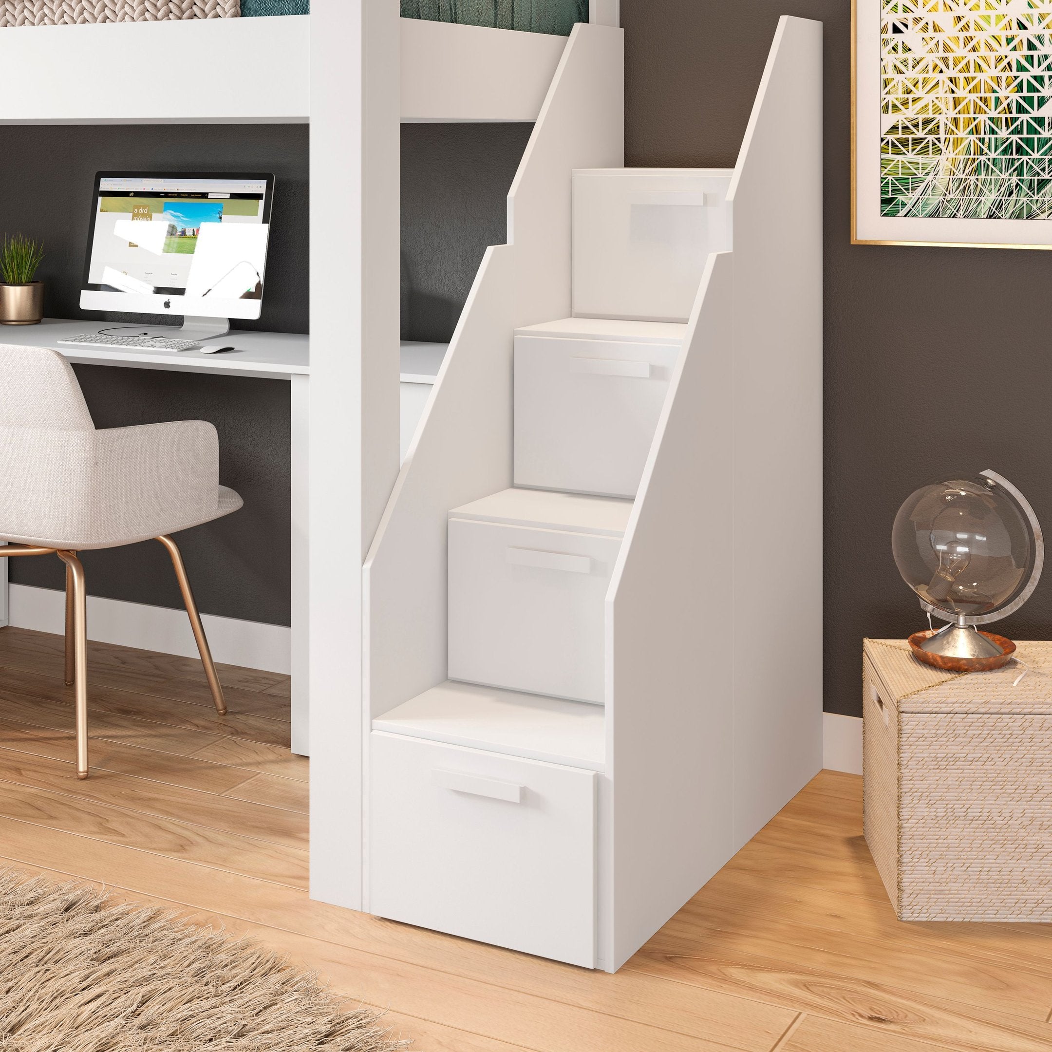 Cama Office Multifuncional Solteiro Adulto Star Plus Casatema MadeiraOriginals Branco