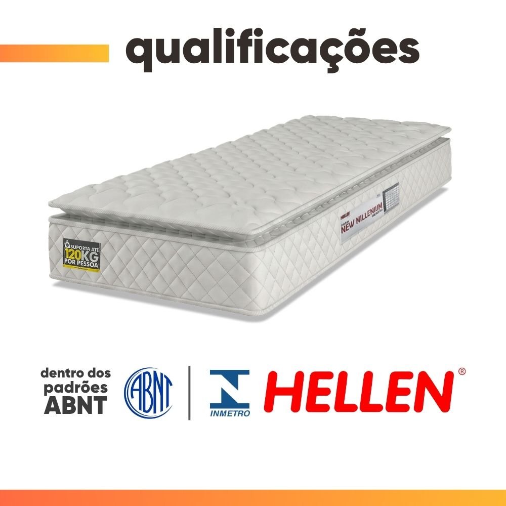Colchão Solteiro Espuma D33 Pillow Top New Millenium Hellen Branco 88x188x19cm