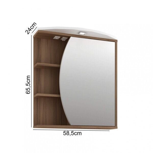 Espelheira para Banheiro Móveis Bosi Duna 1 Porta 3 Prateleiras LED Nogal/Branco