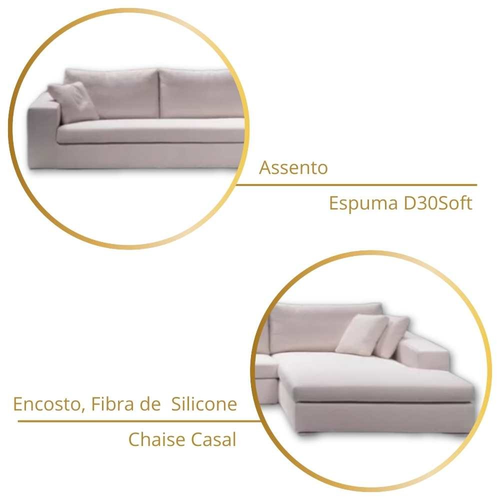 Sofá 5 Lugares com Chaise Revestimento Sarja Branca Chaise Lado Direito 3,20m X 1,70m ENZ006 Sofá Direto Da Fábrica