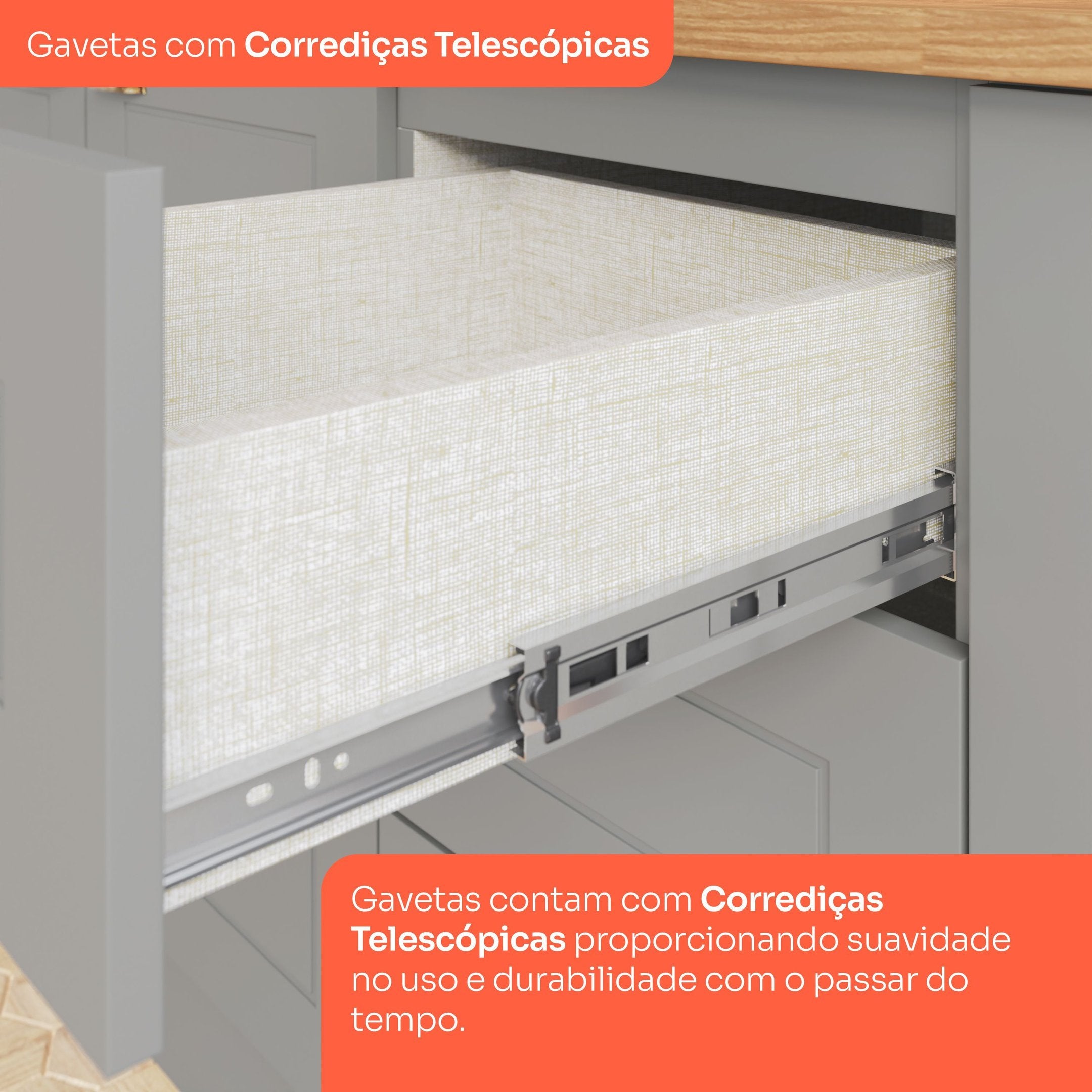 Cozinha Completa Modulada Emily 6 Peças Aéreo Microondas Cinza/Nature Espresso Móveis