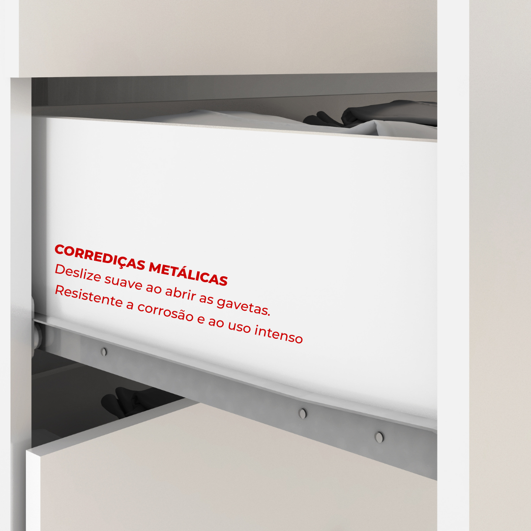 Guarda-Roupa Casal 3 Portas de Correr 4 Gavetas Plata Demóbile MDP Branco
