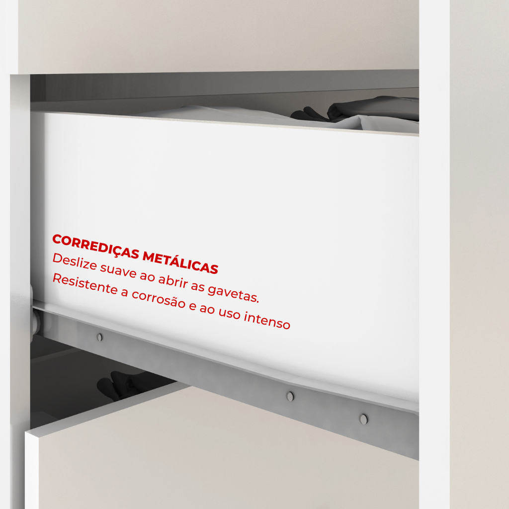 Guarda-Roupa Casal 3 Portas de Correr 4 Gavetas com Espelho Plata Demóbile MDP Branco