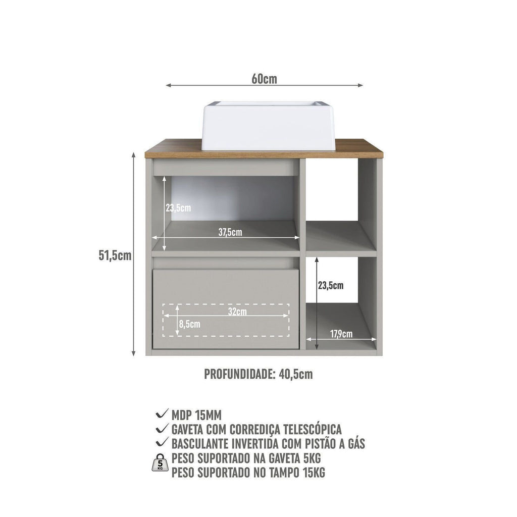 Conjunto para Banheiro Modulado 5 Peças com Iluminação LED e Cuba Yescasa 156cm Bege/Mel/Arenas