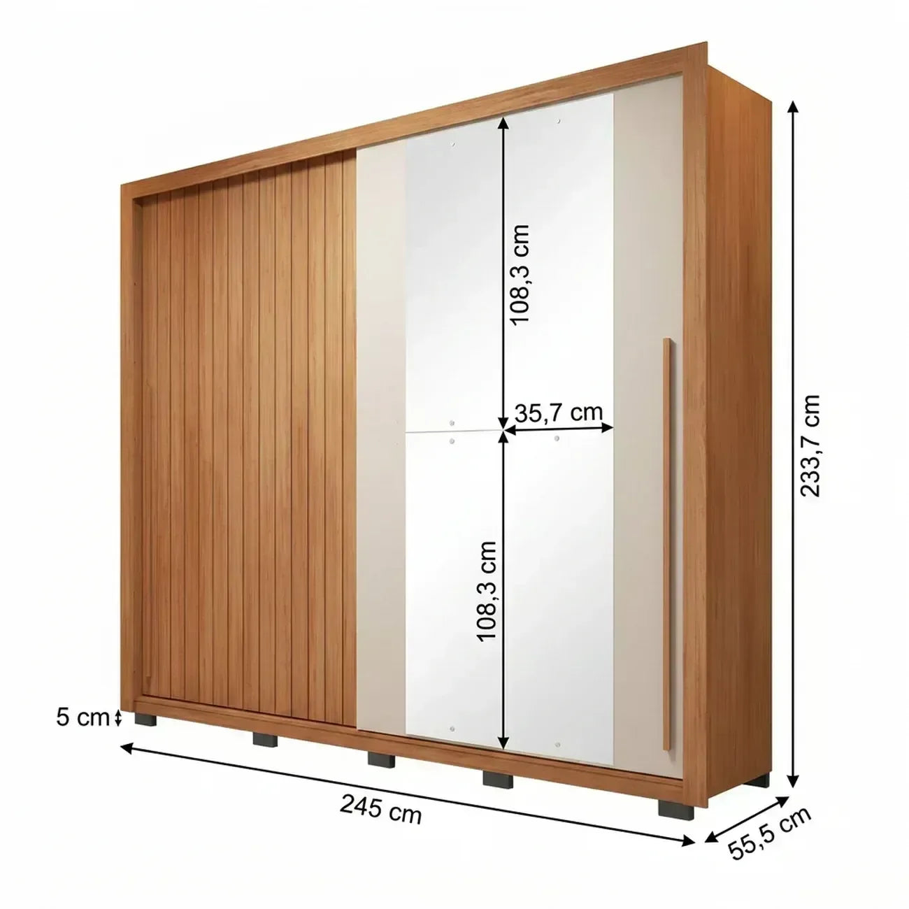 Guarda-Roupa Casal Ripado 2 Portas 4 Gavetas com Espelho Suburban Caemmun 100% MDP/MDF Freijó/Off White