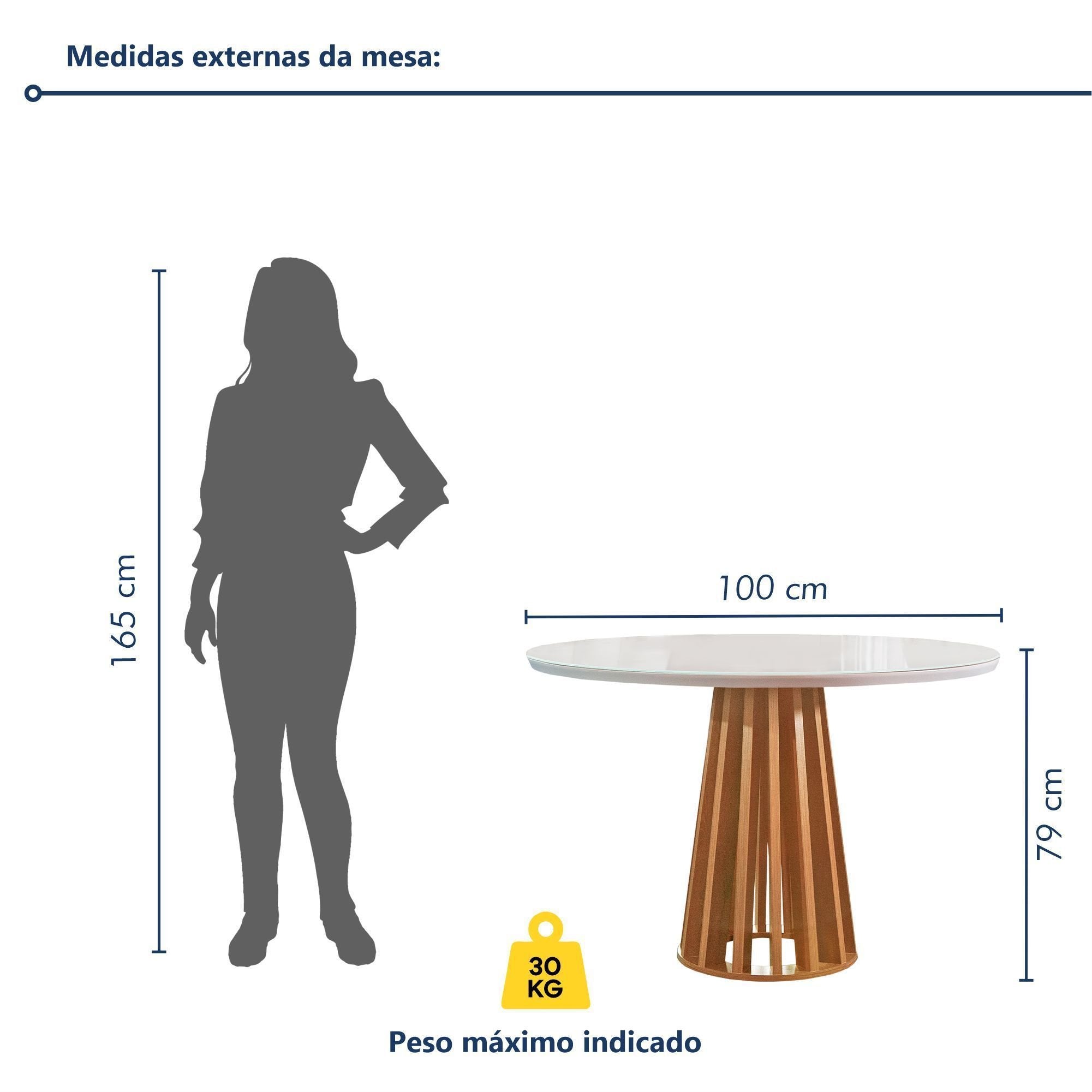 Conjunto Sala de Jantar Mesa Tampo Redondo Vidro Kansas 100cm com 4 Cadeiras Arizona Cel Móveis
