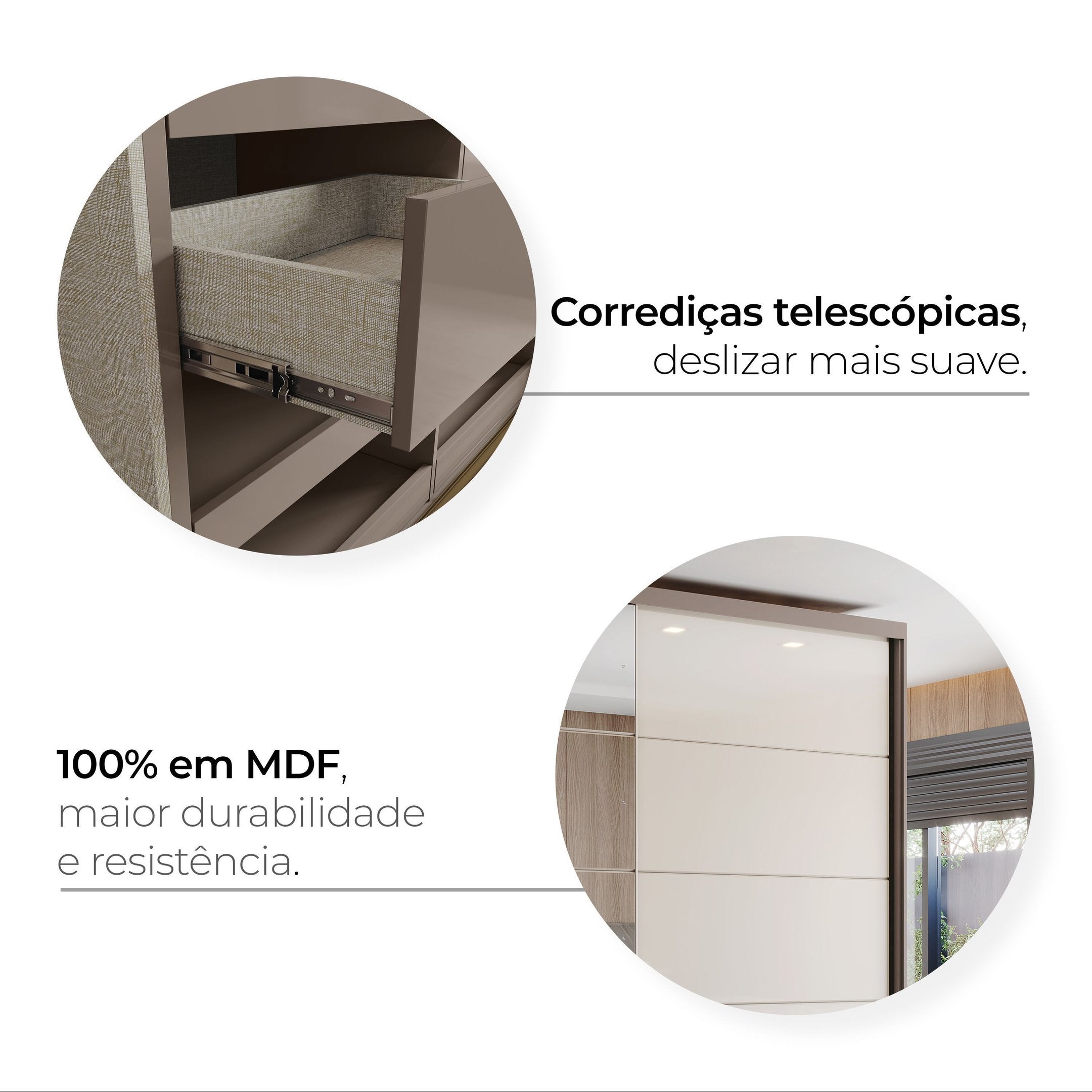 Guarda-Roupa Casal Henn Dream 2 Portas Deslizantes com Espelho 100% MDF Off White/Avelã
