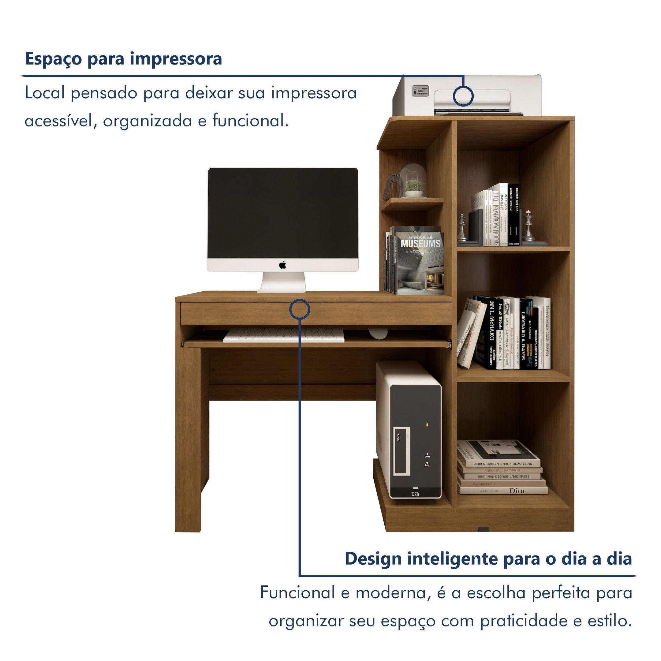 Mesa para Computador Escrivaninha com Armário Office 1 Gaveta 130cm Valdemóveis