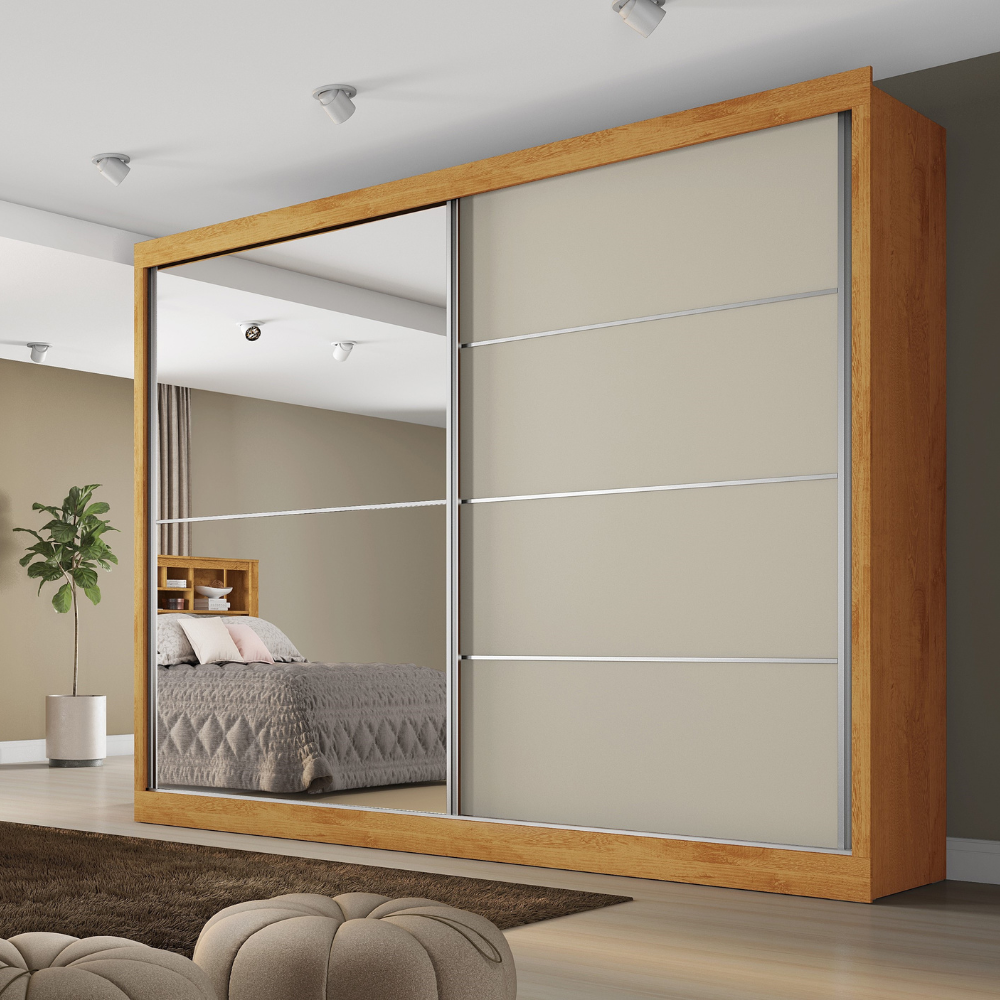 Guarda-Roupa Casal 2 Portas de Correr com Espelho 4 Gavetas Flex 100% MDF Europa Áustria