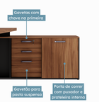 Escrivaninha Mesa Escritório em L com Armário Lateral Pé Painel 150cm Yescasa