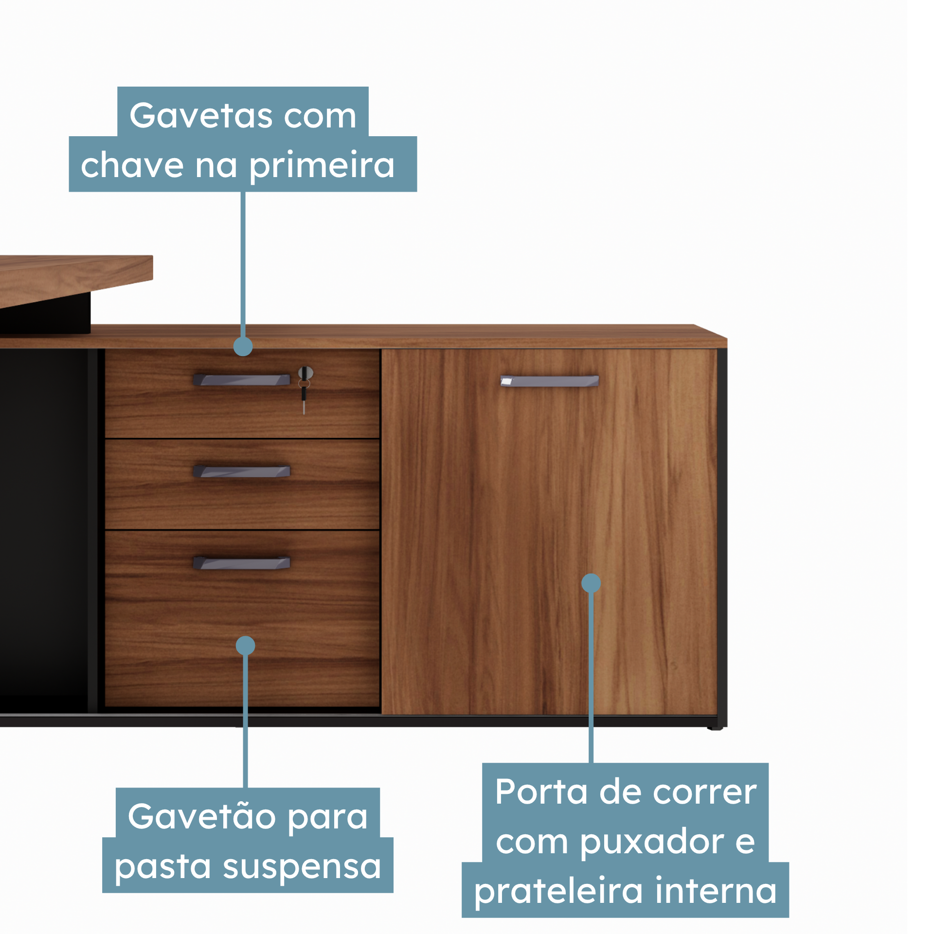 Escrivaninha Mesa Escritório em L com Armário Lateral Pé Painel 150cm Yescasa