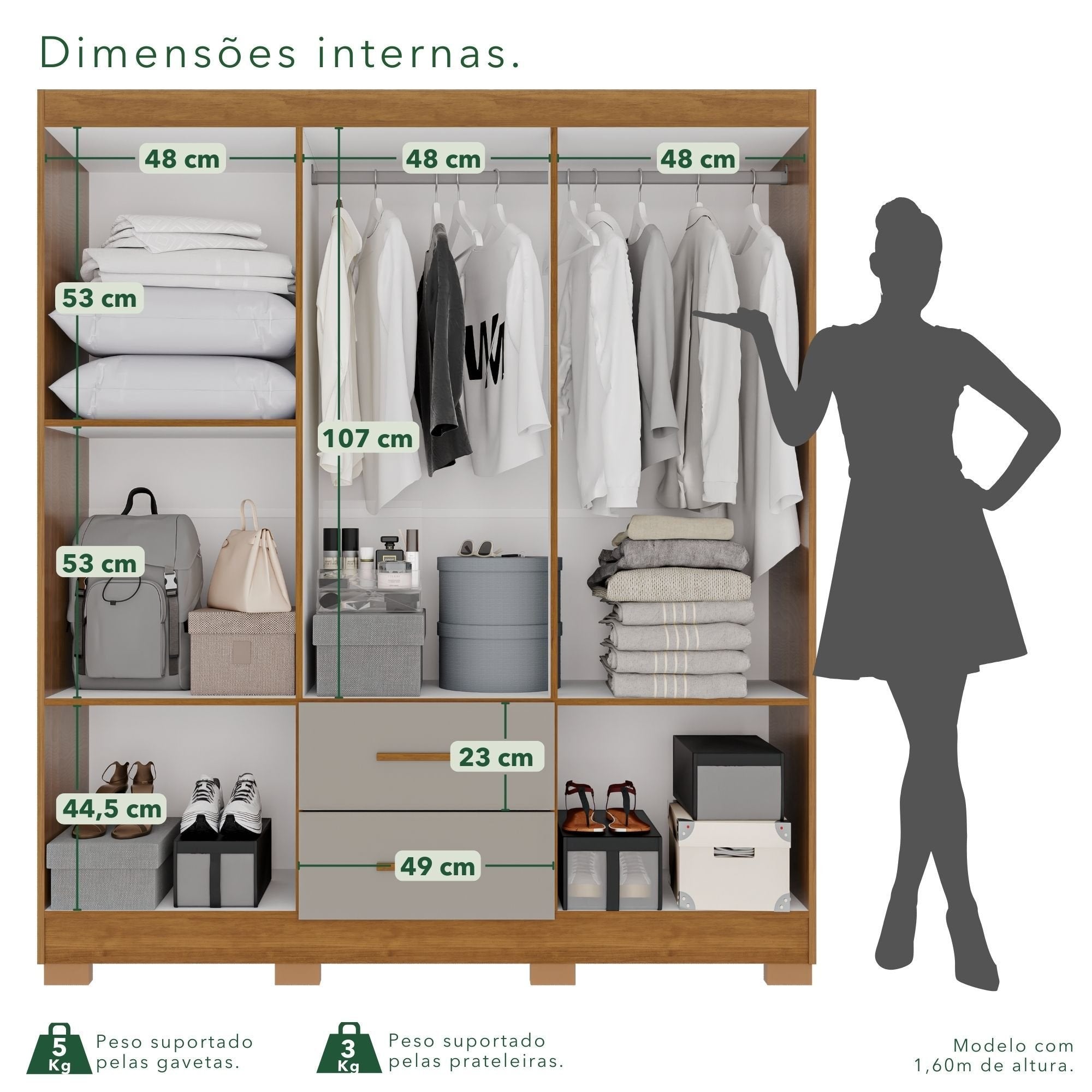 Guarda-Roupa Casal 6 Portas 2 Gavetas com Espelho Estrela Premium Sallêto Móveis 100% MDP Off White/Cinamomo