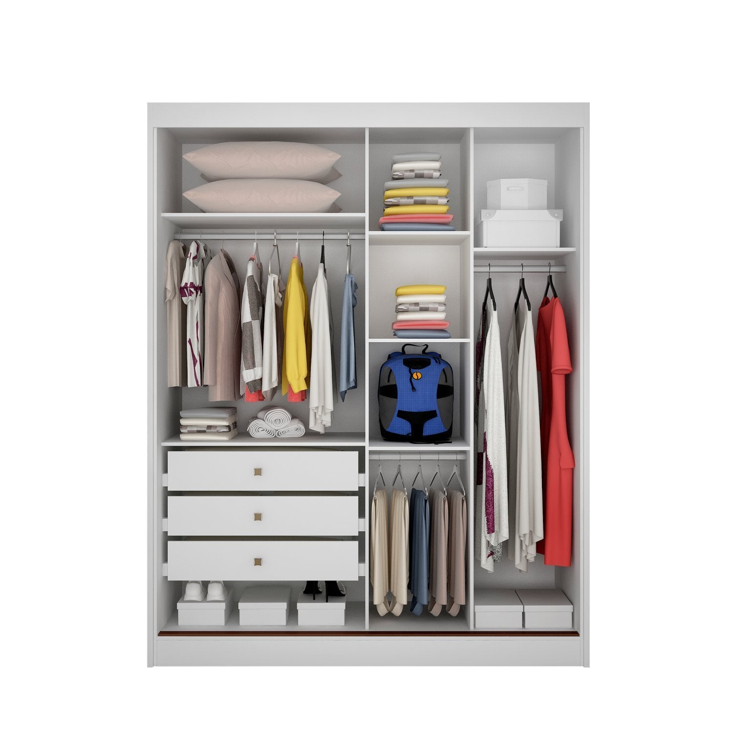 Guarda-Roupa Solteiro 2 Portas 3 Gavetas Ávila Novo Horizonte 100% MDF Branco