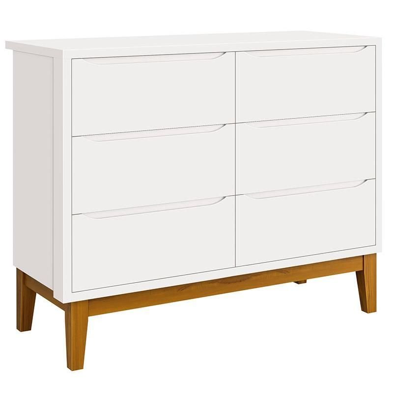 Quarto Infantil Completo Cômoda 6 Gavetas e Guarda-Roupa Classic Elfe Reller Branco Acetinado