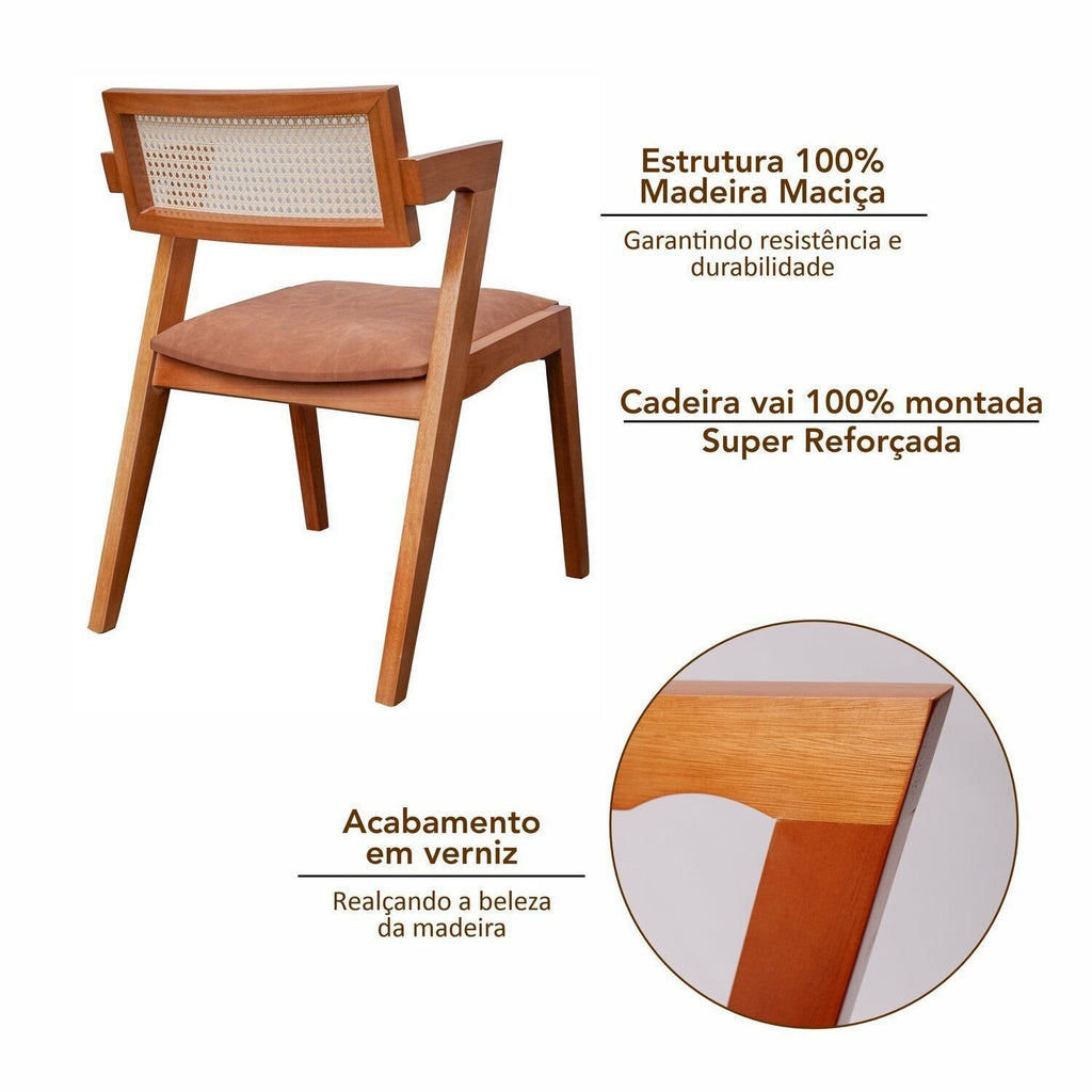 Kit 6 Cadeiras de Jantar Verona Madeira Maciça Rattan Natural Estofada Espresso Móveis