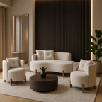 Conjunto Sala de Estar 2 Poltronas e Sofá Curvo Orgânico Boucle MD Montanaris Decor