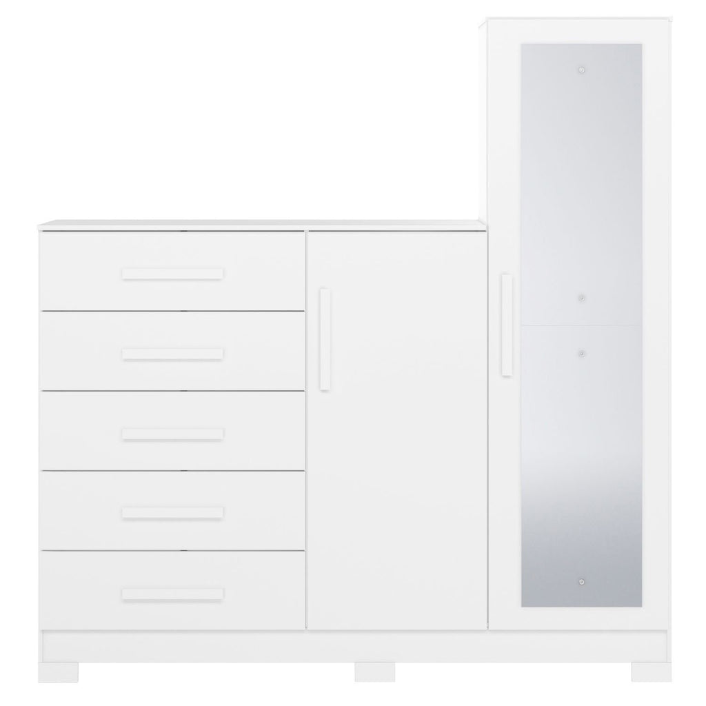 Cômoda para Quarto 5 Gavetas 2 Portas com Espelho New Master Albatroz Móveis Branco