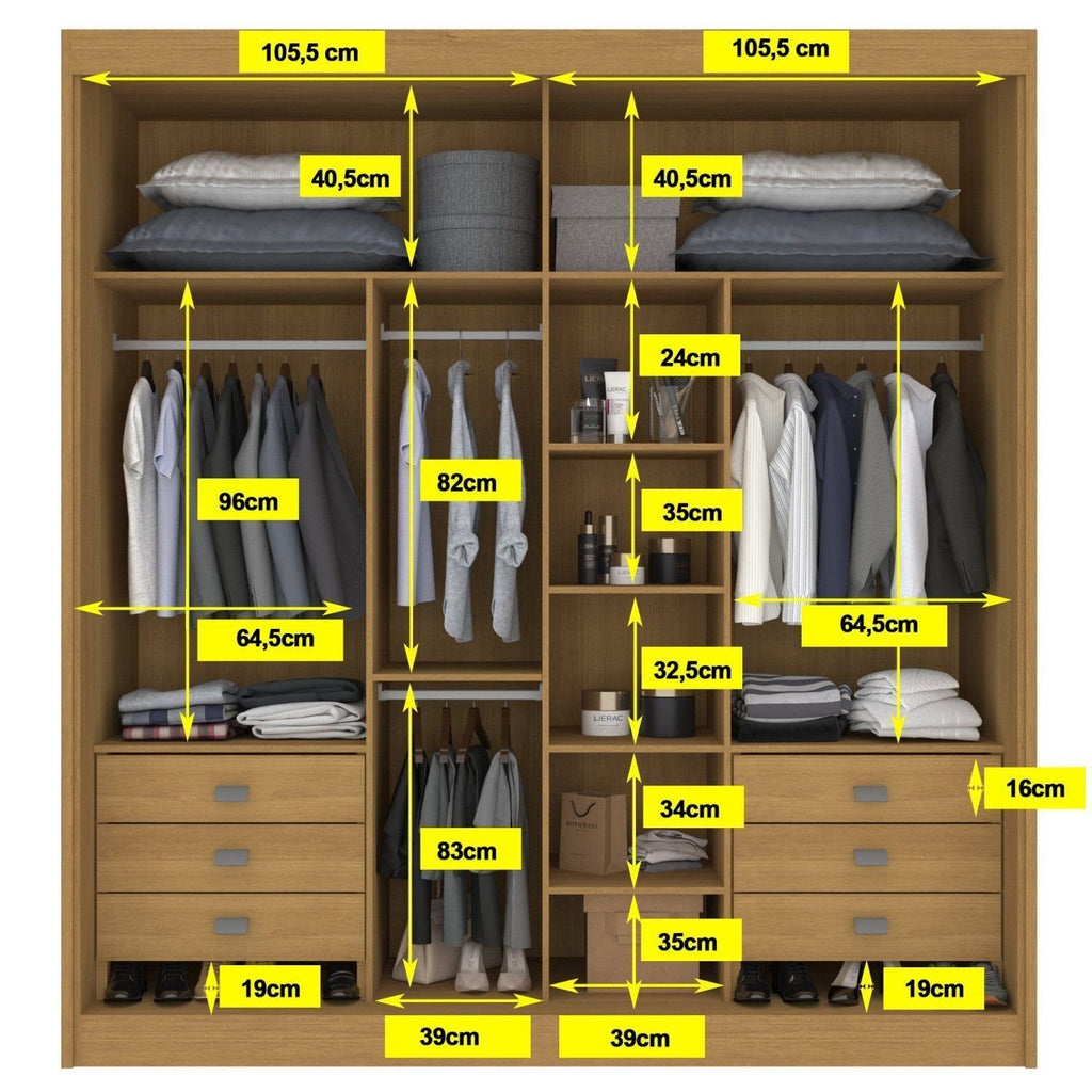 Guarda-Roupa Casal 2 Portas 6 Gavetas D Doro Coliseu 100% MDF Marrom/Cinamomo/Off White