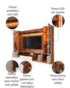 Estante Home Noble 270cm para TV até 75 Polegadas com 2 Cristaleiras Portas Reflecta e LED Movelove