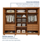 Guarda-Roupa Casal 3 Portas 6 Gavetas com Pés MDF 274cm Ollie Yescasa Marrom Amêndoa Clean/Off White