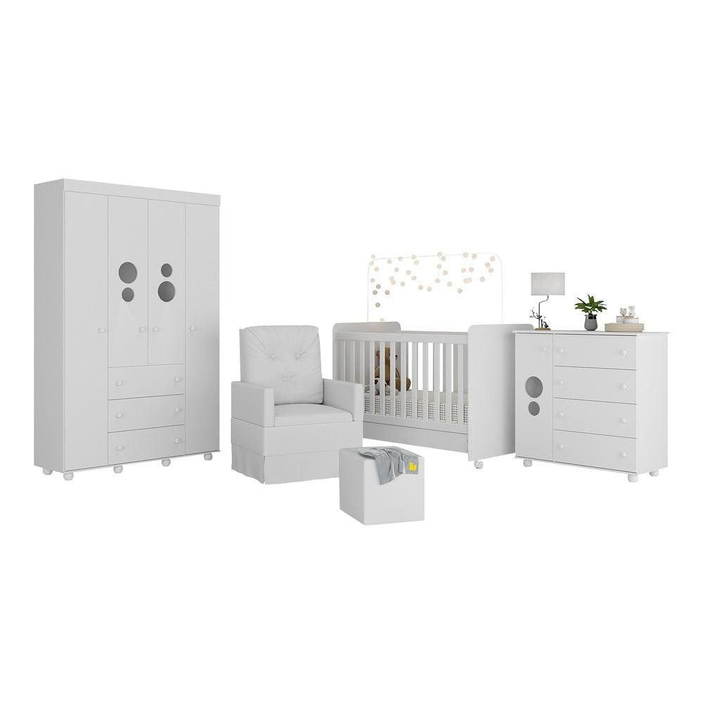 Quarto de Bebê Completo com Colchão, Poltrona de Amamentação e Puff Pimpolho Multimóveis MP4109