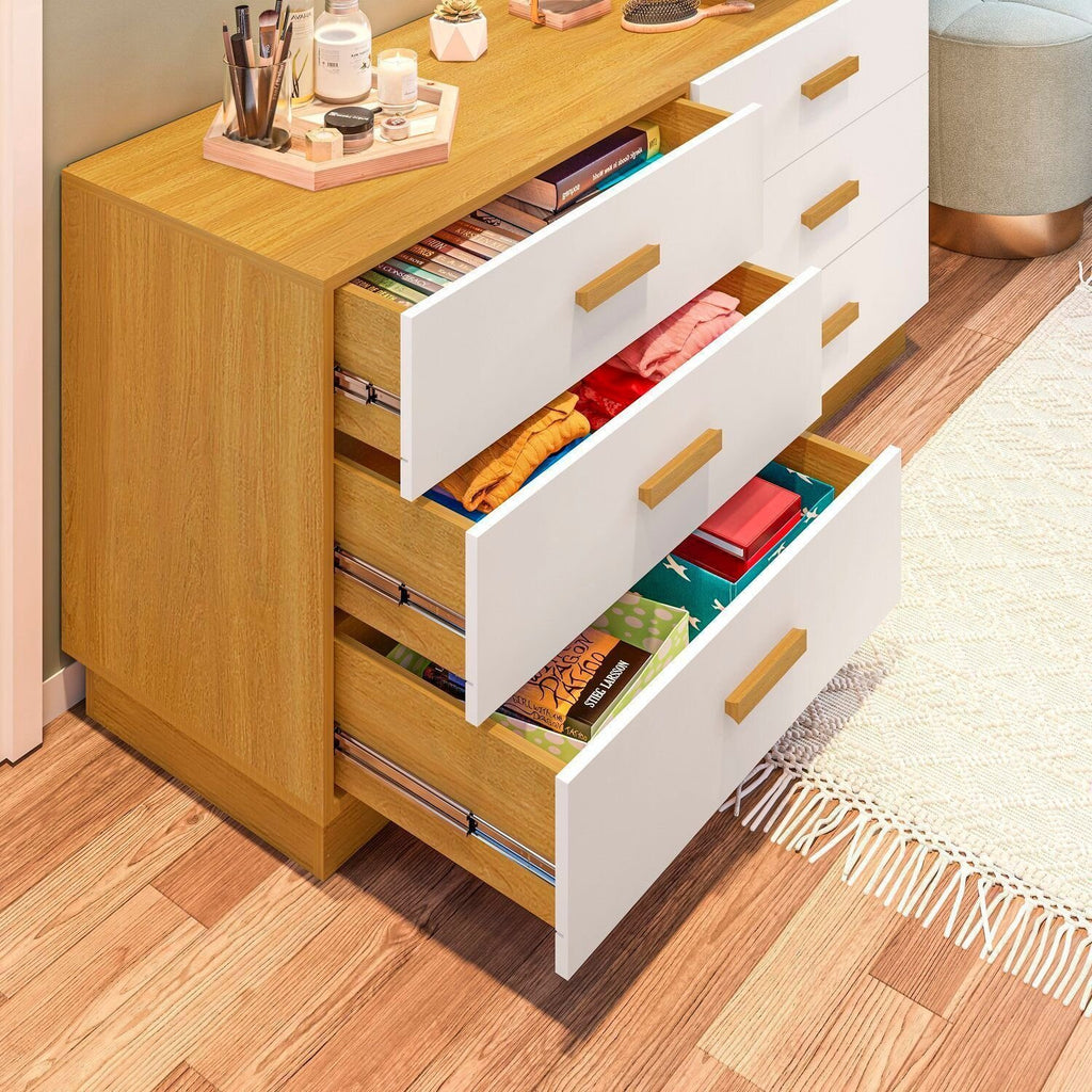 Cômoda com Escrivaninha em L 6 Gavetas Leonie Yescasa Marrom/Freijó/Branco