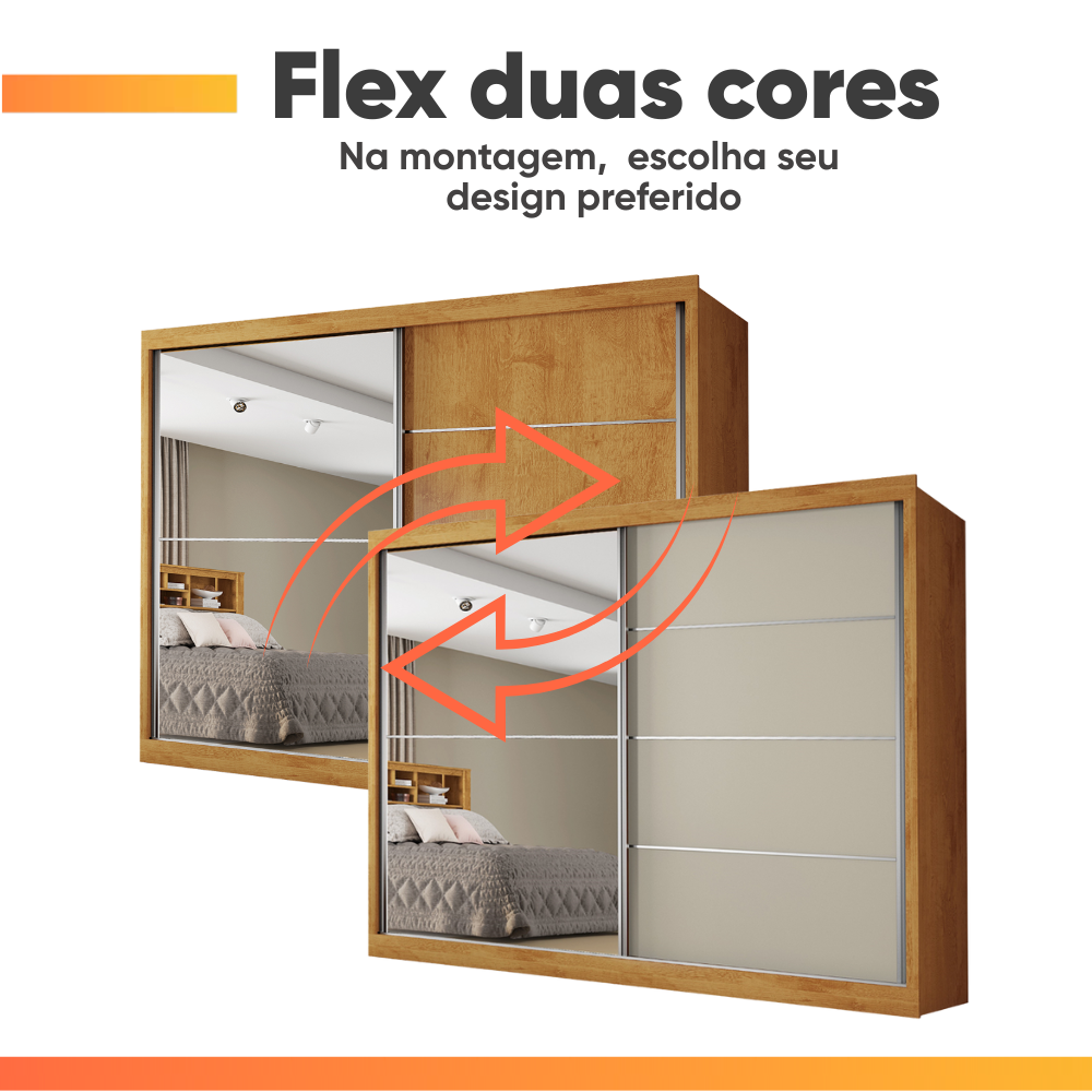 Guarda-Roupa Casal 2 Portas de Correr com Espelho 4 Gavetas Flex 100% MDF Europa Áustria