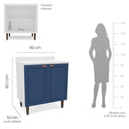 Balcão para Cozinha 2 Portas 80cm sem Tampo Pérola Yescasa Branco/Azul