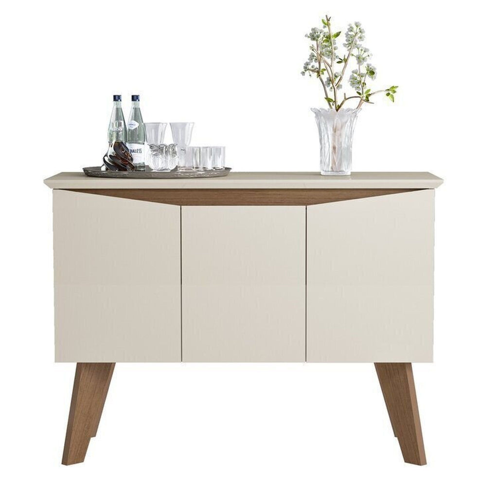 Conjunto Sala de Estar Completa Buffet Oásis e Rack Lumina Bege Off White/Cinamomo Artely