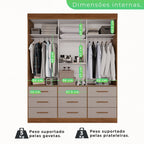 Guarda-Roupa Casal 3 Portas 9 Gavetas Luana Sallêto Móveis Off White/Cinamomo