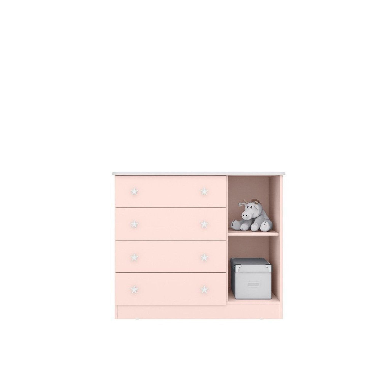 Cômoda Infantil 1 Porta 4 Gavetas Doce Sonho Qmovi Rosa/Acetinado