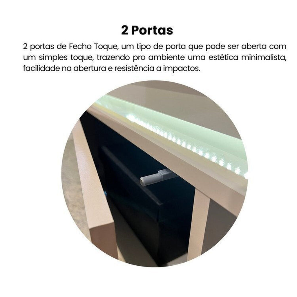 Conjunto Sala de Estar Completa Buffet Oásis e Rack Lumina Bege Off White/Cinamomo Artely