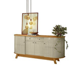 Conjunto Buffet Mônaco e Cristaleira Moss Porta Curva MDF LED Madetec