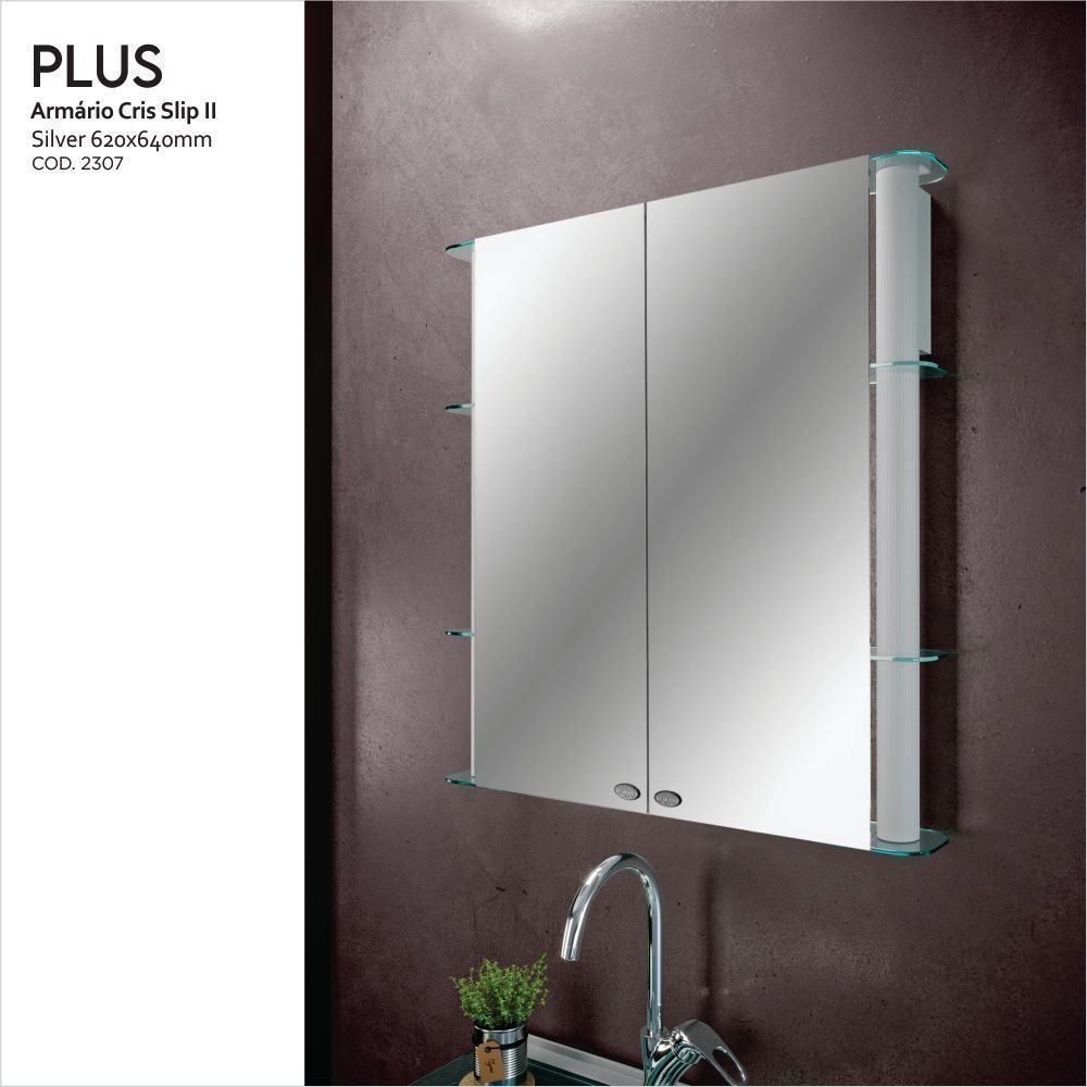 Espelheira para Banheiro Slip II Silver Cris Metal 2 Portas 62cm Prata
