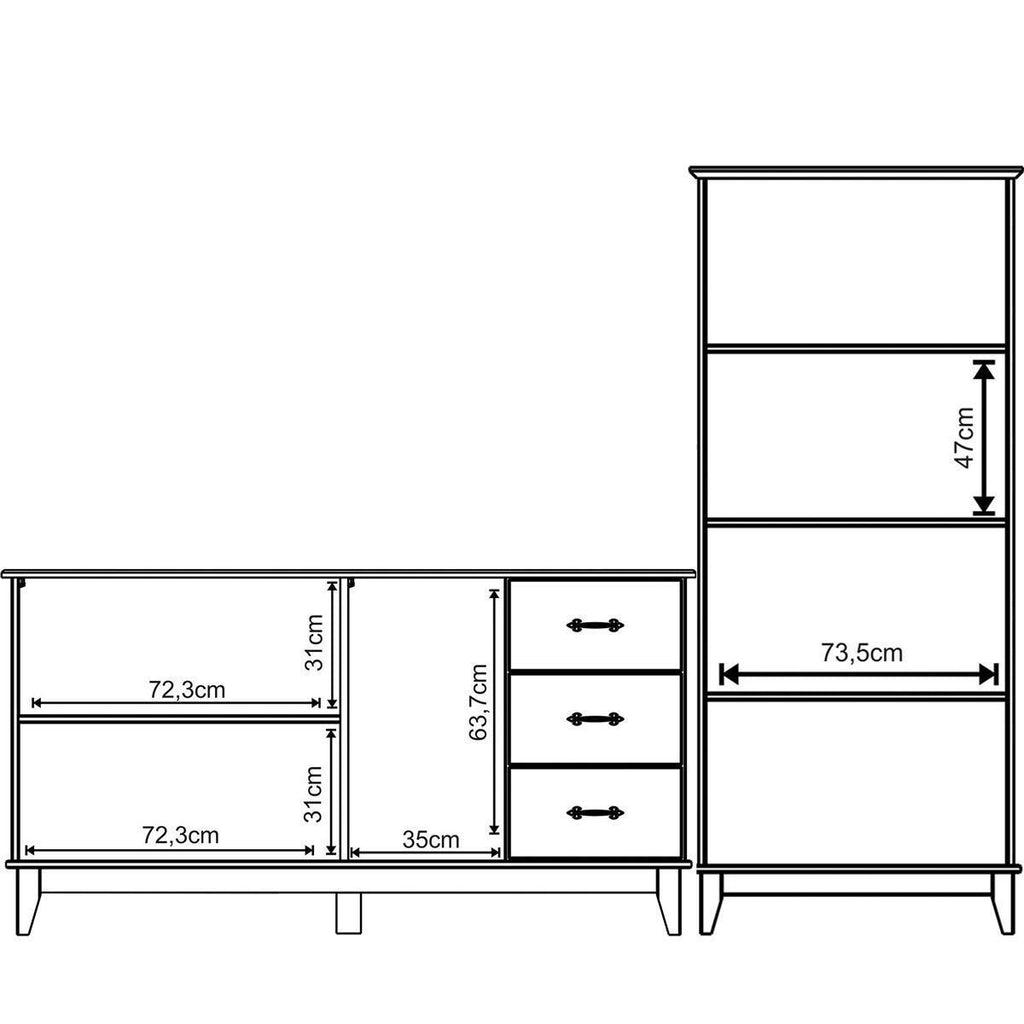 Buffet Aparador 3 Portas 3 Gavetas 156 cm e Cristaleira 2 Portas Bella Slim Carvalho Fosco