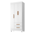 Quarto Bebê Infantil com Guarda-Roupa 3 Portas e 2 Gavetas com Cômoda 4 Gavetas Lite Infantil Móveis Leão Branco