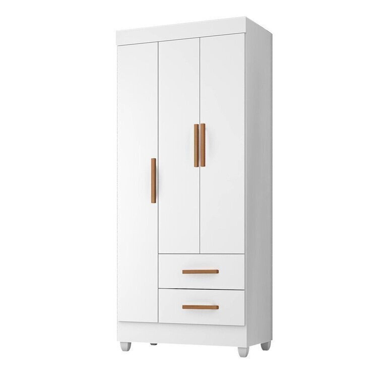 Quarto Bebê Infantil com Guarda-Roupa 3 Portas e 2 Gavetas com Cômoda 4 Gavetas Lite Infantil Móveis Leão Branco