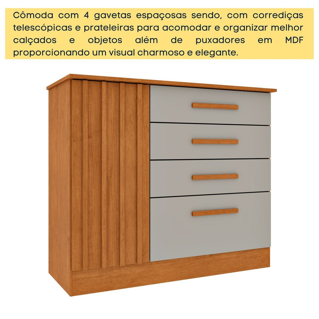 Cômoda 4 Gavetas Ripada Nova York 104cm Yescasa Bege/Cinamomo/Off White