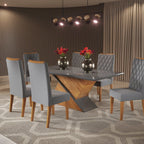 Conjunto Sala de Jantar Mesa Epic Tampo Vidro/MDF com 6 Cadeiras Iza Viero Cinza/Mel/Grafite