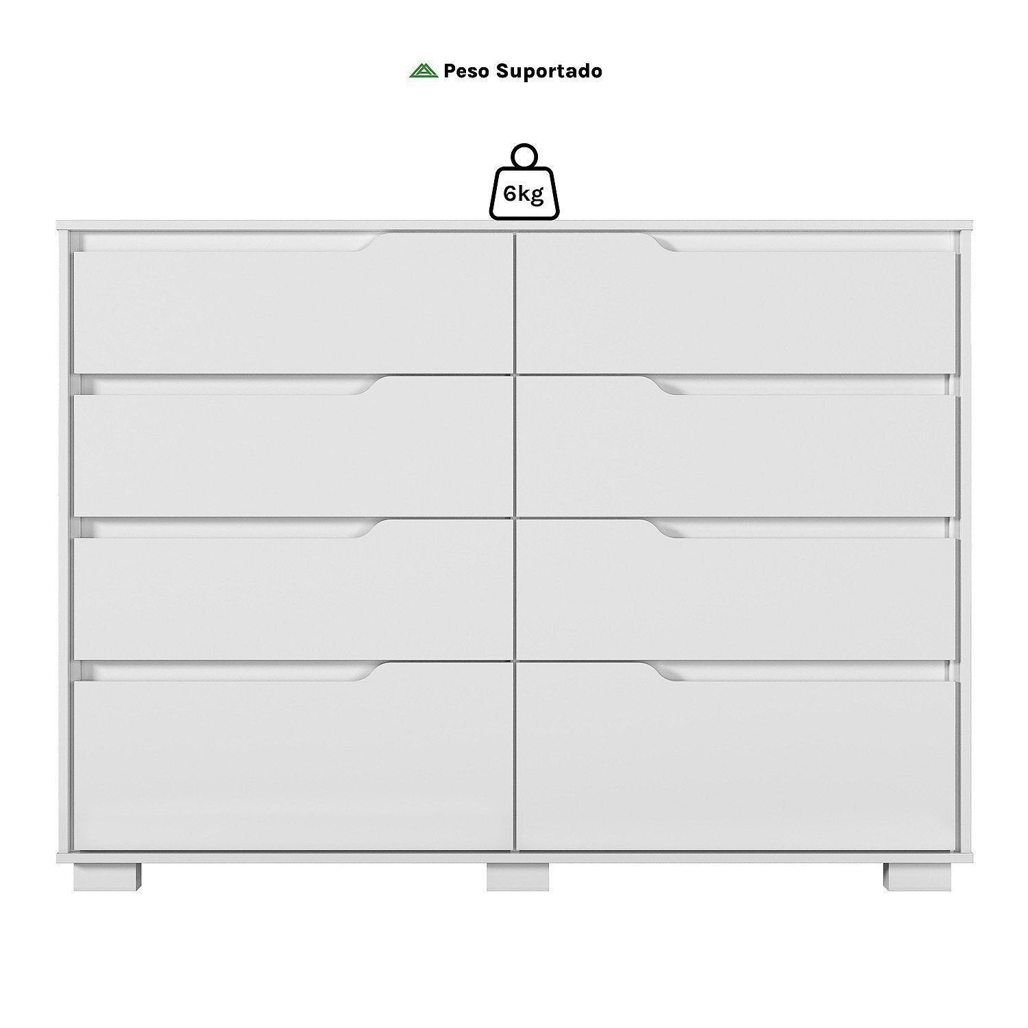 Cômoda para Quarto 8 Gavetas 147cm Georgia Moval Branco