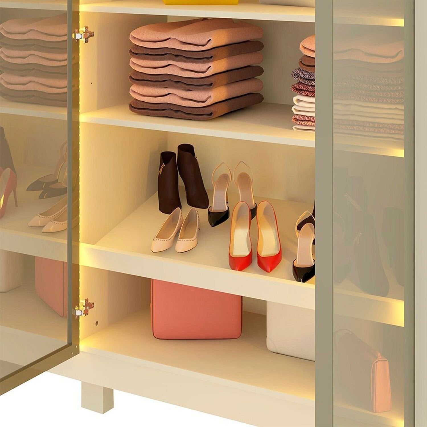 Guarda-Roupa Casal 6 Portas com Pés com LED Imperatriz Reflecta 100% MDF Yescasa Off White