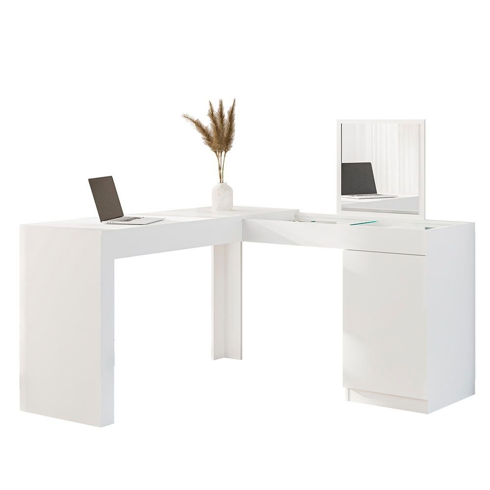 Escrivaninha Mesa Escritório Penteadeira de Canto com Espelho Star 1 Porta 136cm Belaflex